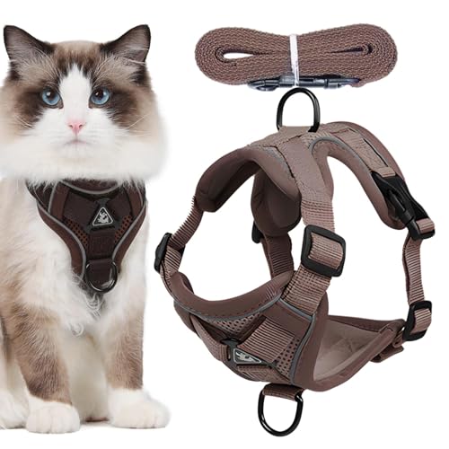 Verstellbares Katzengeschirr Ausbruchsicher, Verstellbar Katzengeschirr Mit Leine Ausbruchsicher Und Reflektierend Streifen Katze Brustgeschirr Für Katzen Kitten Hunde Welpen, S/M/L/XL von ZHUMCCY