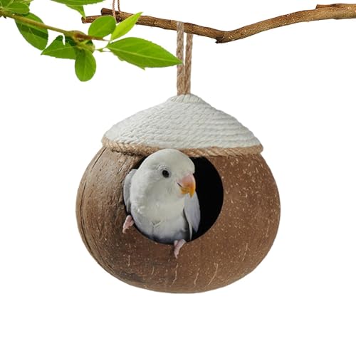 ZHUMCCY Kokosnüsse Vogelnest, Kokosnuss Vogelhaus für Käfig,Natural Coconuts Shell Bird Hut mit Leiter - Hamster Haustier Käfig Habitats für Lovebirds Cockatiel Canary Brudgies von ZHUMCCY