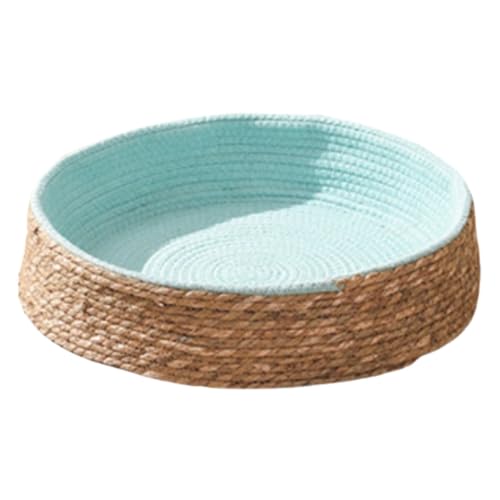 ZHXQRP Cat Bed Cushioned Round Kitten Beds for Indoor Cats Woven with Cattail Grass Pet Beds Washable Suitable for All Seasons(Blue,35cm/13.8in) von ZHXQRP