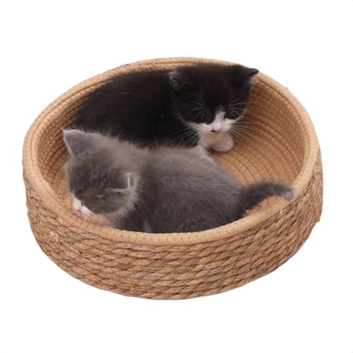 ZHXQRP Cat Bed Cushioned Round Kitten Beds for Indoor Cats Woven with Cattail Grass Pet Beds Washable Suitable for All Seasons(Brown,35cm/13.8in) von ZHXQRP