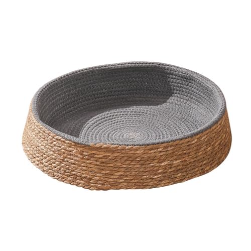 ZHXQRP Cat Bed Cushioned Round Kitten Beds for Indoor Cats Woven with Cattail Grass Pet Beds Washable Suitable for All Seasons(Gray,45cm/17.7in) von ZHXQRP