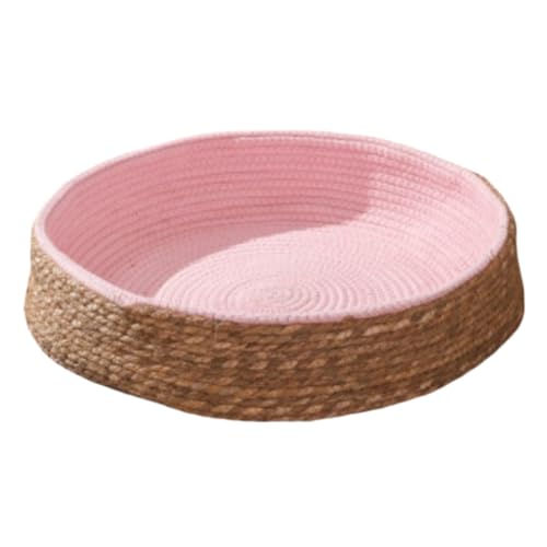 ZHXQRP Cat Bed Cushioned Round Kitten Beds for Indoor Cats Woven with Cattail Grass Pet Beds Washable Suitable for All Seasons(Pink,35cm/13.8in) von ZHXQRP