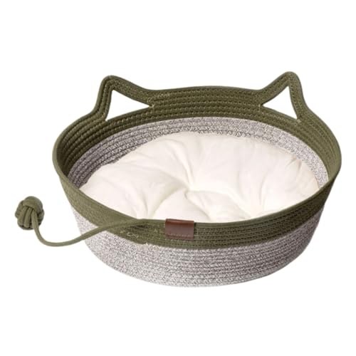 ZHXQRP Cat Bed Kitten Beds Washable Round Cat Beds Woven with Cotton Rope Cushioned for Indoor Cats Pet Bed for Kitten Suitable for All Seasons(Gray Green,42x42x15cm) von ZHXQRP