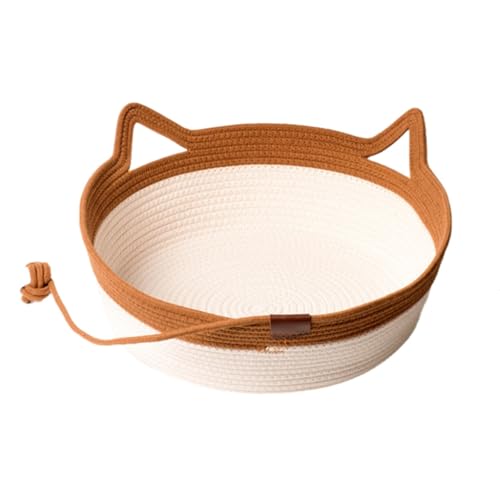 ZHXQRP Cat Bed Kitten Beds for Indoor Cats Woven with Cotton Rope Cushioned Calming Bed Washable Round Pet Bed for All Small Cats(Brown White,36x36x14cm) von ZHXQRP