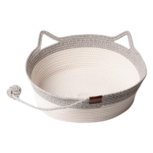 ZHXQRP Cat Bed Kitten Beds for Indoor Cats Woven with Cotton Rope Cushioned Calming Bed Washable Round Pet Bed for All Small Cats(Gray White,36x36x14cm) von ZHXQRP