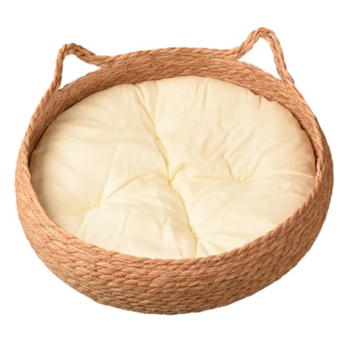 ZHXQRP Katzenbett Aus Rohrkolbengras Rund for Hauskatzen Haustierbetten Waschbar for Alle Jahreszeiten Geeignet(Cat Bed+White mat,35cm) von ZHXQRP