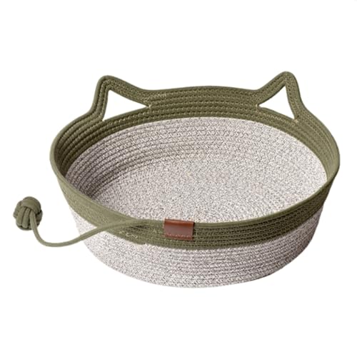 ZHXQRP Round Cat Bed for Cats or Small Dogs Woven with Cotton Rope Suitable for All Seasons Soft Fabric Pet Beds Washable Cat Bed(Green,36x36x14cm) von ZHXQRP