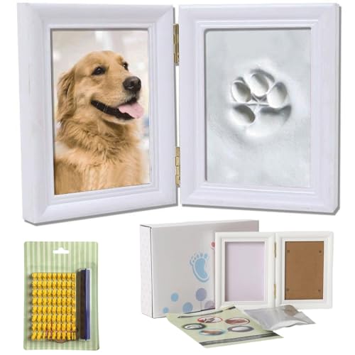 ZHYUAN DIY Hunde pfotenabdruck,Tierfotorahmen,Pfotenabdruck Set Hund und Katze,Pfotenabdruck Set,DIY Pfotenabdrücke für Haustiere,Fotorahmen mit Hundepfotenabdruck, Buchstaben und Zahlen,Weiß von ZHYUAN