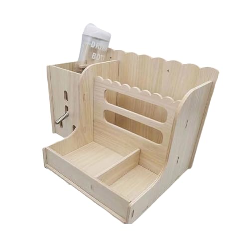 ZICHENXR Holz Kaninchen Heu Futterbox Mit Wasserflaschenhalter Kleintierfutter Heukrippe Für Kleintier Kaninchen von ZICHENXR