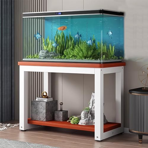 Aquarium Unterschrank 2-Stufiger Präsentationsständer für Fisch / Schildkrötenbecken, Robustes Reptilienregal zur Aufbewahrung von Zubehör, Aquarienschrank für Wohnzimmer / Schlafzimmer(Walnut,80x45 c von ZIMGOD