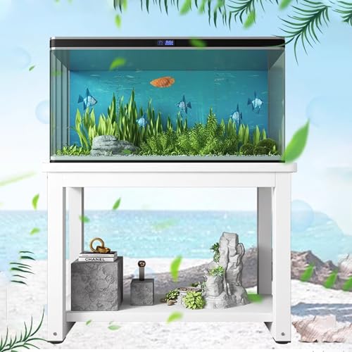 Aquarium Unterschrank 2-Stufiger Präsentationsständer für Fisch / Schildkrötenbecken, Robustes Reptilienregal zur Aufbewahrung von Zubehör, Aquarienschrank für Wohnzimmer / Schlafzimmer(White,50x30 cm von ZIMGOD