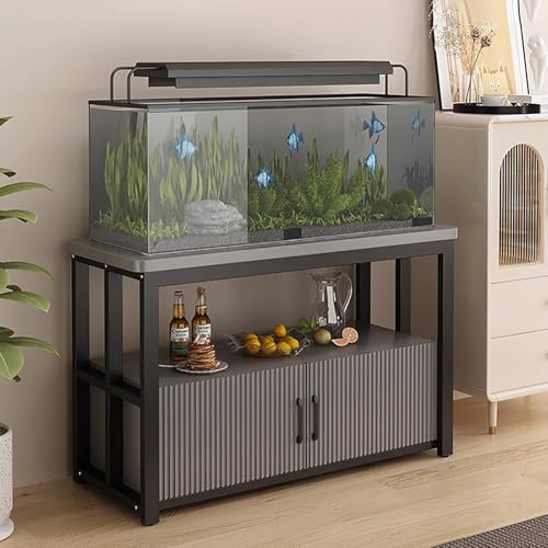 Aquarium Unterschrank 20-30 Gallonen Fischtischtischregal mit Türen, Stahlrahmenzüchter Terrassenhalter für Die Ecke, Dekorative Aufbewahrungsständer für Aquarien & Terrarium(Grey,100x40 cm (39 3/8 x von ZIMGOD