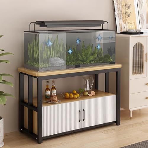 Aquarium Unterschrank 20-30 Gallonen Fischtischtischregal mit Türen, Stahlrahmenzüchter Terrassenhalter für Die Ecke, Dekorative Aufbewahrungsständer für Aquarien & Terrarium(Natural,100x40 cm (39 3/8 von ZIMGOD