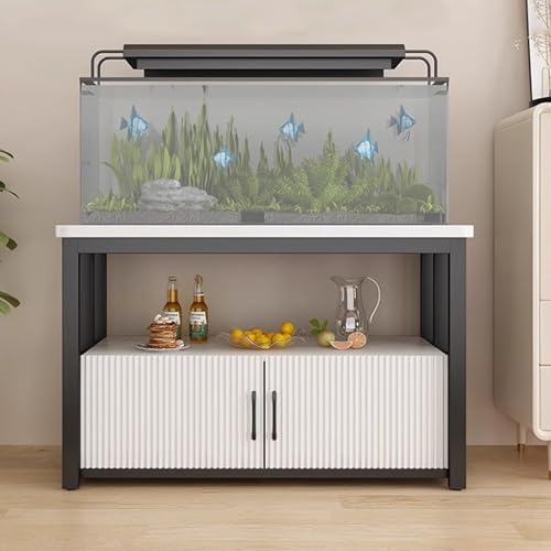 Aquarium Unterschrank 20-30 Gallonen Fischtischtischregal mit Türen, Stahlrahmenzüchter Terrassenhalter für Die Ecke, Dekorative Aufbewahrungsständer für Aquarien & Terrarium(White,100x40 cm (39 3/8 x von ZIMGOD