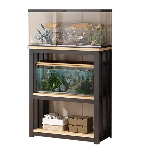 Aquarium Unterschrank 3-Stufiges Verstellbares Terrarienregal zur Aufbewahrung, Aquarienständer mit Metallrahmen für die Wohnzimmerecke, Tisch für Terrarien im Eingangsbereich mit Zubehör(Black,50x40c von ZIMGOD