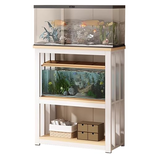 Aquarium Unterschrank 3-Stufiges Verstellbares Terrarienregal zur Aufbewahrung, Aquarienständer mit Metallrahmen für die Wohnzimmerecke, Tisch für Terrarien im Eingangsbereich mit Zubehör(White,65x40 von ZIMGOD