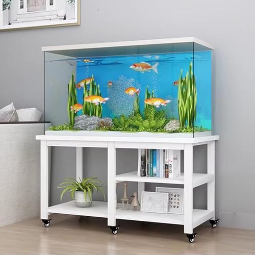 Aquarium Unterschrank Eckhalter für Reptilien im Innenbereich mit Rädern, Dekorativer Regalschrank für Aquarien im Eingangsbereich Eines Bauernhauses, Aquarienregalsystem aus Metall für Zuhause(White, von ZIMGOD