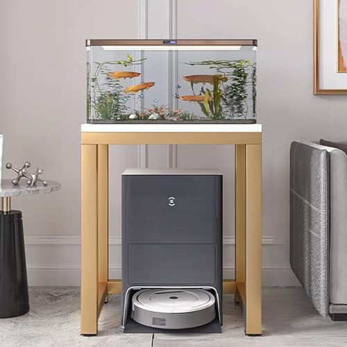 Aquarium Unterschrank Robuster Aquariumtisch für zu Hause, Dekorative Aquarienhalterung zur Aufbewahrung Eines Kehrroboters, Bodenstehender Schildkrötenregalhalter mit Goldenem Rahmen(White,40x30 cm ( von ZIMGOD