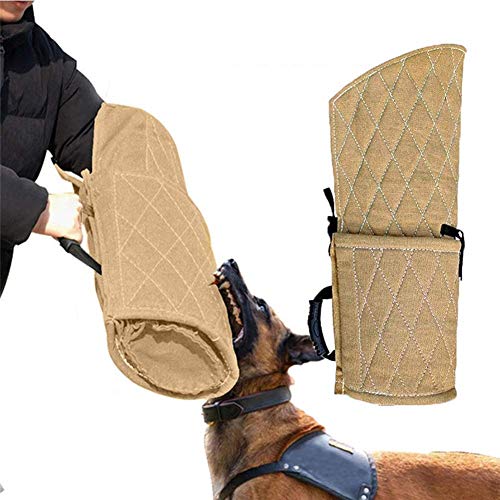 ZINN Beißmanschette für Hunde, Leinen, extra robust, für junge und mittelgroße Hunde, mit Griff, gepolstert, 60 x 30 cm, Beige von ZINN