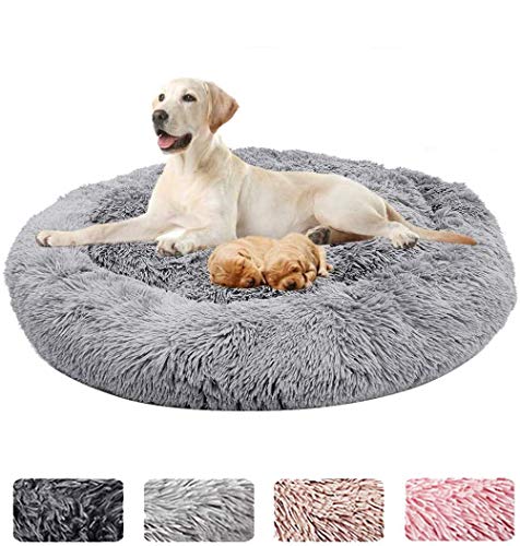 ZINN Hundebett, rund, weich, waschbar, Hundekörbchen, Fell-Donut, für große, extra große Hunde, hellgrau, Größe L - 80 cm von ZINN