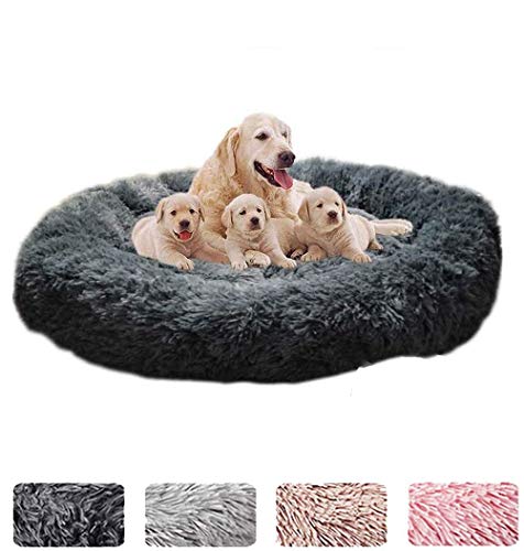 ZINN Hundebett, rund, weich, waschbar, für große Hunde, Größe M, 70 cm, Dunkelgrau von ZINN