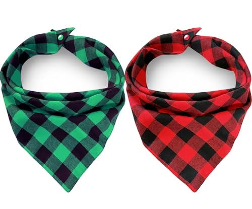 2 Stück Weihnachts-Bandanas mit Knopf, zweilagiger Schal, weiche Baumwolle, Dreieck-Lätzchen, für Mädchen und Jungen, verstellbares Zubehör für kleine, mittelgroße und große Größen von ZIRVYIR