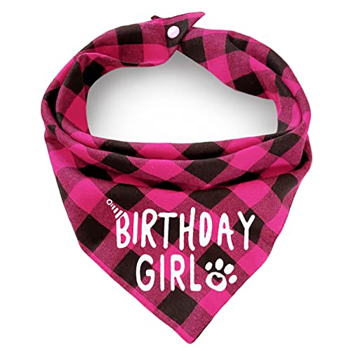 Geburtstag Plaid Hund Bandana mit Knopf, Herbst Dual Layer Schal Weiche Baumwolle Dreieck Lätzchen Mädchen und Jungen Halstuch Verstellbares Zubehör für kleine, mittelgroße und große Hunde Welpen von ZIRVYIR