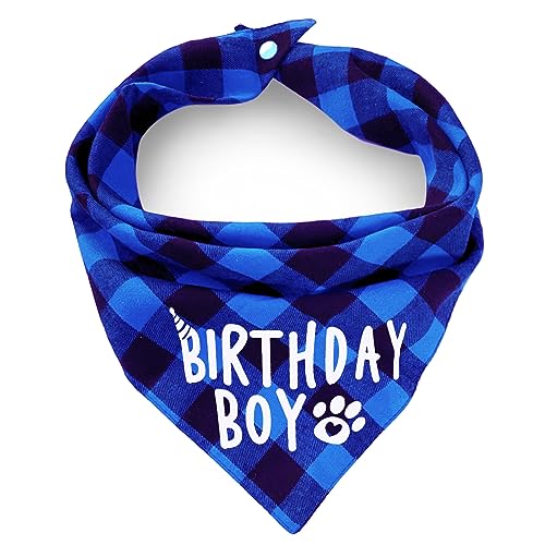 Geburtstag Plaid Hund Bandana mit Knopf, Herbst Dual Layer Weiche Baumwolle Dreieck Hund Schal Halstuch Waschbar Mädchen Junge Hund Bandanas Verstellbares Zubehör für kleine, mittelgroße und große von ZIRVYIR