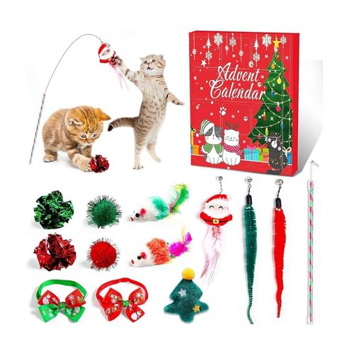 2024 Katzen-Adventskalender, 2024 Weihnachts-Countdown-Katzenspielzeug, Adventskalender mit Mäusen, Bällen und Glocken, 24 Tage Weihnachts-Countdown-Kalender, Weihnachtsspielzeug für Katzenliebhaber, von ZIRYXQ