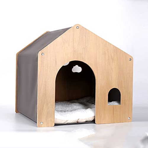 Katzenhütte aus Holz, kleine Hundehütte, umweltfreundlich, Massivholzmöbel, Katzenhütte, geeignet für drinnen und draußen (Grizzle) elegant von ZITTRO