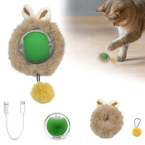 ZITUZY Interaktiver Spielball für Katzen, Elektrisches Katzenspielzeug Ball, Katzenball Elektrisch mit Schnur, Interaktives Spielzeug für Katzen, Chewie Rolling Ball, Katzenspielzeug Elektrisch -Grün von ZITUZY