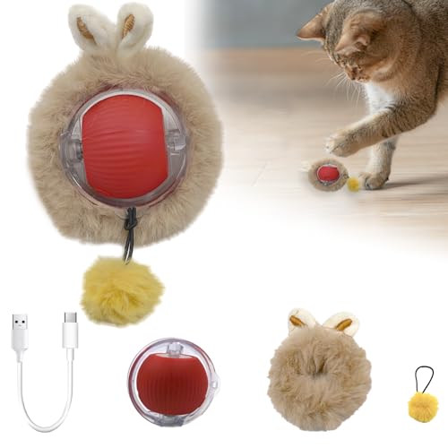 ZITUZY Interaktiver Spielball für Katzen, Elektrisches Katzenspielzeug Ball, Katzenball Elektrisch mit Schnur, Interaktives Spielzeug für Katzen, Chewie Rolling Ball, Katzenspielzeug Elektrisch (Rot) von ZITUZY