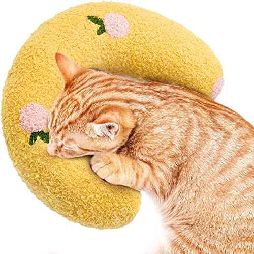 ZITUZY Kissen für Katzen | Weiches Material Kissen für Katzen | Katzenminze Kissen, Katzenminze Plüschtier | U-förmiges Kissen zum Schlafen, Ausruhen, Spielen (Gelb) von ZITUZY