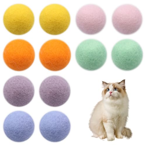 12 Stück Filzbälle Katzen,Katzenspielzeug Ball,Katzenbälle aus Filz,Katze Ball,Katzen Bälle,Filzball Katze,Spielball Katze,Natürliches Spielzeug für Katzen,100 % Reine Wolle,Handgefertigt,6 Farben von ZJCANGLIU