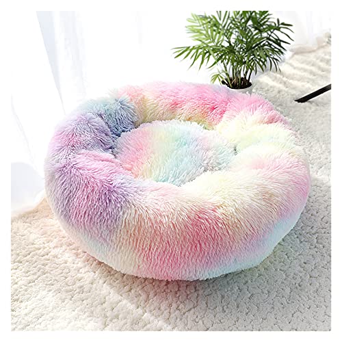 Hundebett Haustier Hund Bett Warme Fleece Runde Hund Kennel Haus Lange Plüsch Winter Haustiere Hundebetten for mittelgroße große Hunde Katzen Weiche Sofa Kissenüten (Color : Colorful, Size : Diamete von ZJCNHY