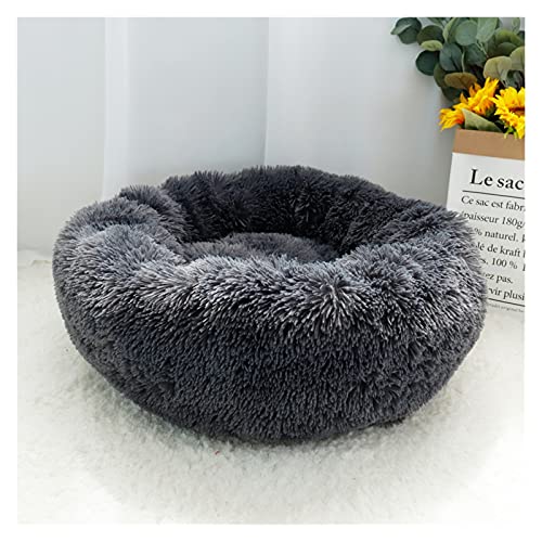 Hundebett Haustier Hund Bett Warme Fleece Runde Hund Kennel Haus Lange Plüsch Winter Haustiere Hundebetten for mittelgroße große Hunde Katzen Weiche Sofa Kissenüten (Color : Dark Grey, Size : Diamet von ZJCNHY