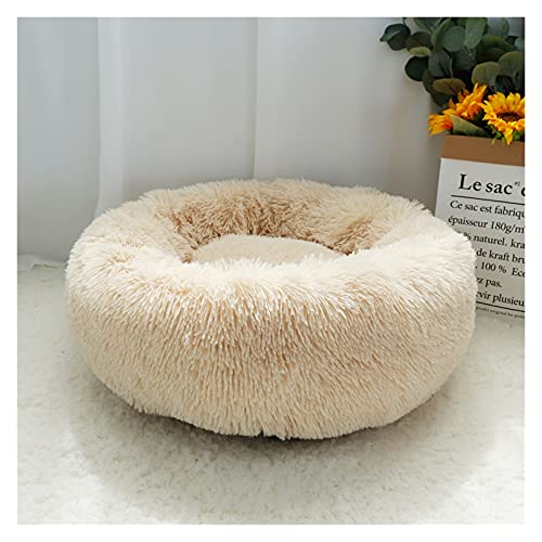 Hundebett Haustier Hund Bett Warme Fleece Runde Hund Kennel Haus Lange Plüsch Winter Haustiere Hundebetten for mittelgroße große Hunde Katzen Weiche Sofa Kissenüten (Color : Light Coffee, Size : Dia von ZJCNHY