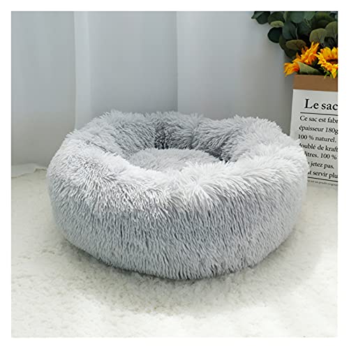 Hundebett Haustier Hund Bett Warme Fleece Runde Hund Kennel Haus Lange Plüsch Winter Haustiere Hundebetten for mittelgroße große Hunde Katzen Weiche Sofa Kissenüten (Color : Light Grey, Size : Diame von ZJCNHY