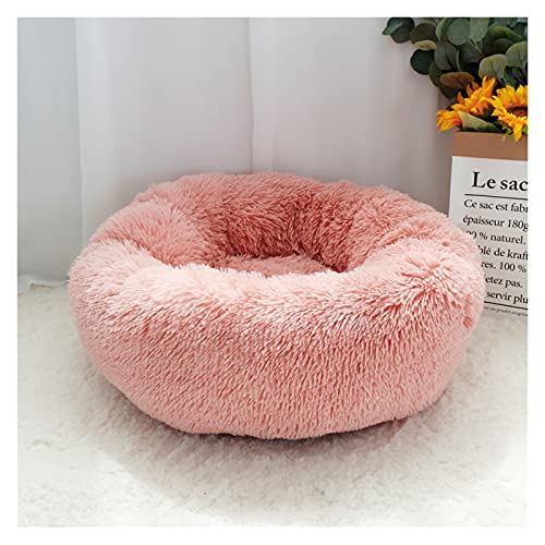 Hundebett Haustier Hund Bett Warme Fleece Runde Hund Kennel Haus Lange Plüsch Winter Haustiere Hundebetten for mittelgroße große Hunde Katzen Weiche Sofa Kissenüten (Color : Pink, Size : Diameter 50 von ZJCNHY