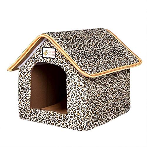 Hundebett Haustier-Hundehaus-Klappbett mit Matte Soft-Winter-Hundewelpen-Sofa-Kissen-Haus-Hundehütte-Nest-Hundekatzenbett Small Medium Hunden (Color : 1, Size : 49cmx42cmx38cm) von ZJCNHY