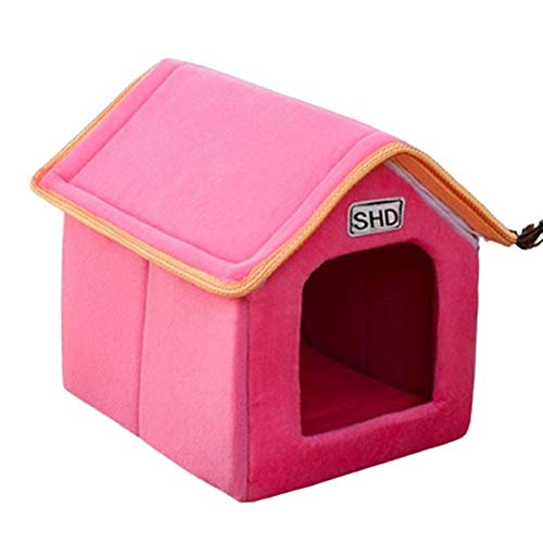 Hundebett Haustier-Hundehaus-Klappbett mit Matte Soft-Winter-Hundewelpen-Sofa-Kissen-Haus-Hundehütte-Nest-Hundekatzenbett Small Medium Hunden (Color : 2, Size : 46cmx38cmx34cm) von ZJCNHY