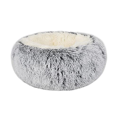 Hundebett Hundebett Katze Haus Donut Haustier Bett Flauschige Plüsch Selbsterwärmung Runde Kissen Antiängstür Kennel Matten for kleine große Hunde (Color : Grey, Size : Diameter 40cm) von ZJCNHY