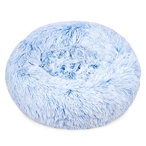 Hundebett Super weiche Mode doppelt Farbe runde Haustier Bett Long plüsch flawe waschbare Kennel mittelgroße Katze Haus Chihuahua hundkorb (Color : Blue Gradient, Size : 40CM) von ZJCNHY