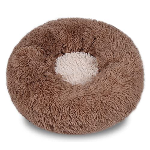 Hundebett Super weiche Mode doppelt Farbe runde Haustier Bett Long plüsch flawe waschbare Kennel mittelgroße Katze Haus Chihuahua hundkorb (Color : Coffee, Size : 40CM) von ZJCNHY