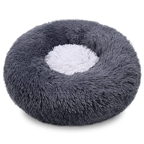 Hundebett Super weiche Mode doppelt Farbe runde Haustier Bett Long plüsch flawe waschbare Kennel mittelgroße Katze Haus Chihuahua hundkorb (Color : Dark Grey, Size : 40CM) von ZJCNHY