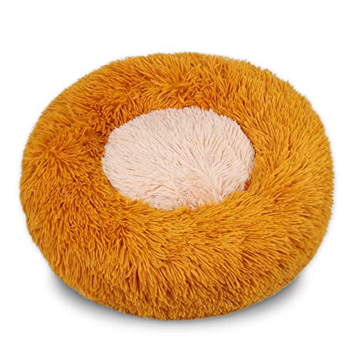 Hundebett Super weiche Mode doppelt Farbe runde Haustier Bett Long plüsch flawe waschbare Kennel mittelgroße Katze Haus Chihuahua hundkorb (Color : Orange, Size : 40CM) von ZJCNHY