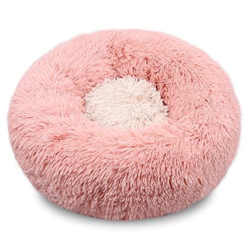 Hundebett Super weiche Mode doppelt Farbe runde Haustier Bett Long plüsch flawe waschbare Kennel mittelgroße Katze Haus Chihuahua hundkorb (Color : Pink, Size : 40CM) von ZJCNHY