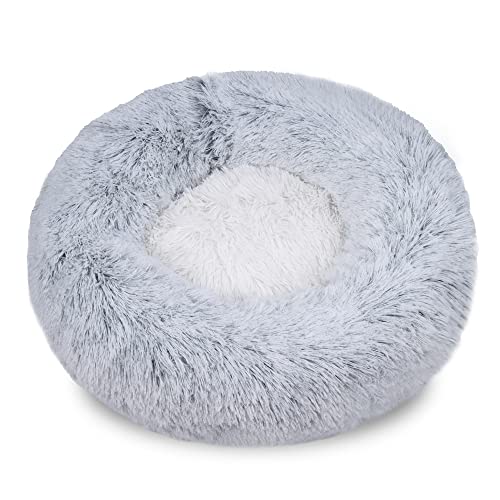 Hundebett Super weiche Mode doppelt Farbe runde Haustier Bett Long plüsch flawe waschbare Kennel mittelgroße Katze Haus Chihuahua hundkorb (Color : Silver Grey, Size : 50CM) von ZJCNHY