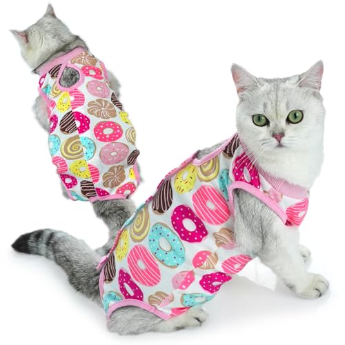 Cat Home Indoor Clothing, Cat Specialty Surgical Recovery Clothing, E-Collar Replacement, Pajamas (Doughnut, Medium) von ZJCYIIO