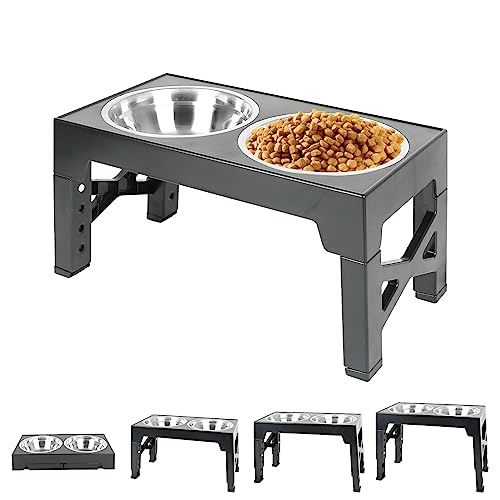 Hundenapf höhenverstellbar, Hundenapf Höhenverstellbar, Futternapf mit 2 x 1100ml Edelstahlnäpfen, Auf 5 Höhen Einstellbare Hundenäpfe für kleine, Mittlere und Große Hunde. (grau) von ZJT